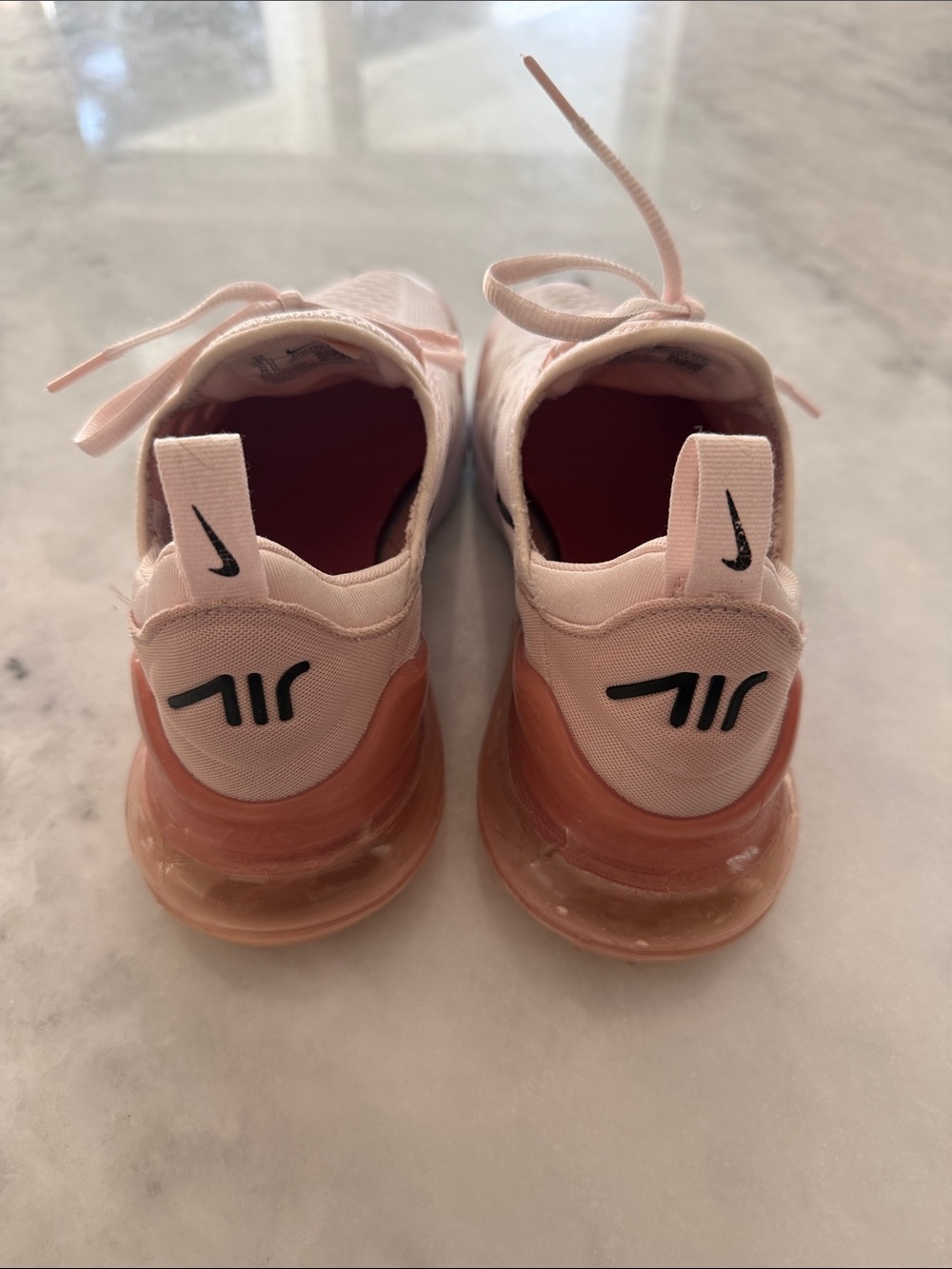 Nike Women's Air Max 270 React Sneakers in Light Pink with Black Swoosh - Picture 2 of 5
